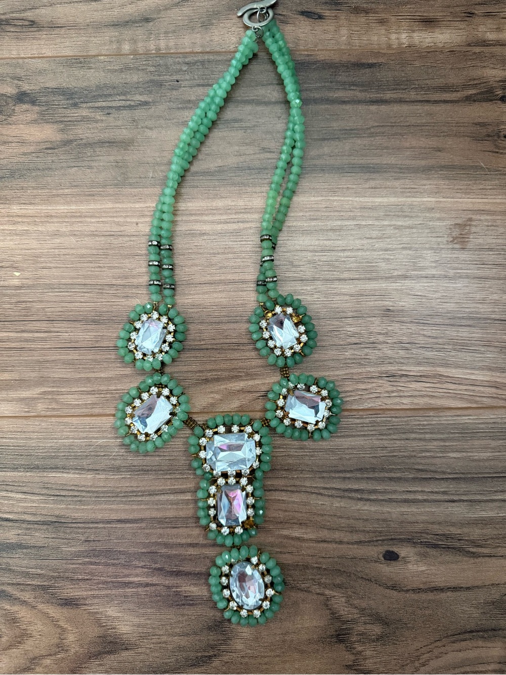Anthropologie Green Beaded Statement Necklace with Crystal Accents